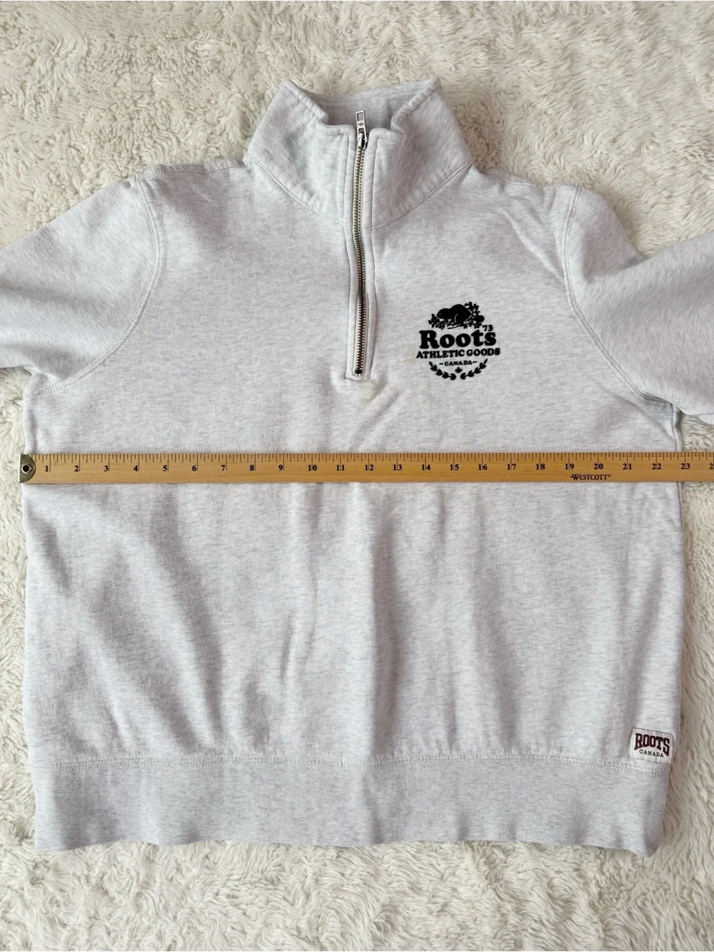 VTG Y2K 90s ROOTS Woman Gray Quarter Zip Cotton Sweater XL Classic Preppy Cozy - Picture 5 of 10